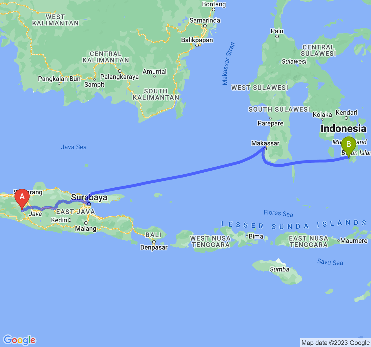 perjalanan dengan rute Kota Magelang-Kota Baubau