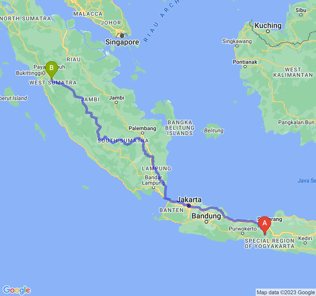 perjalanan dengan rute Kota Magelang-Kota Sawah Lunto