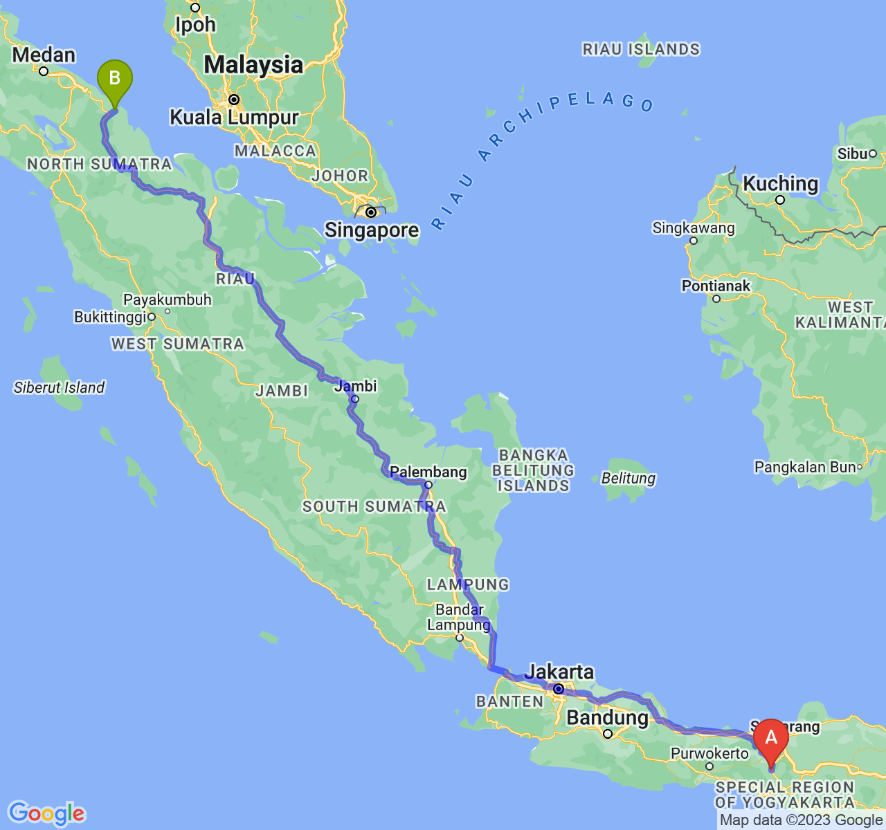 perjalanan dengan rute Kota Magelang-Kota Tanjung Balai