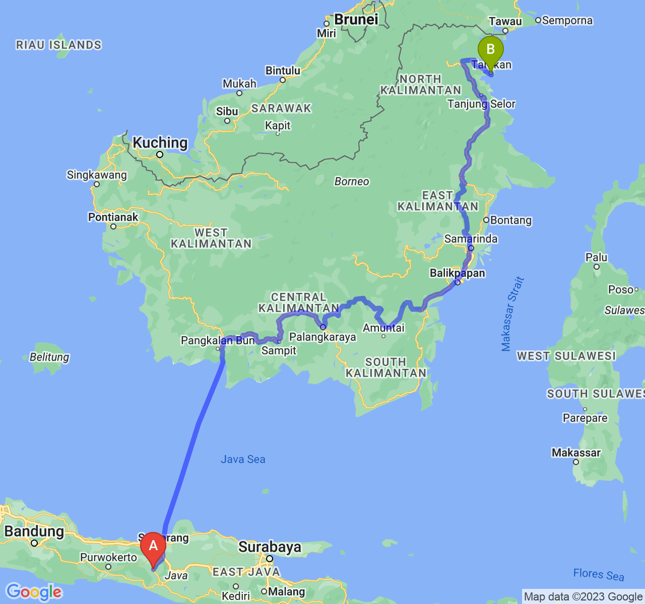 perjalanan dengan rute Kota Magelang-Kota Tarakan