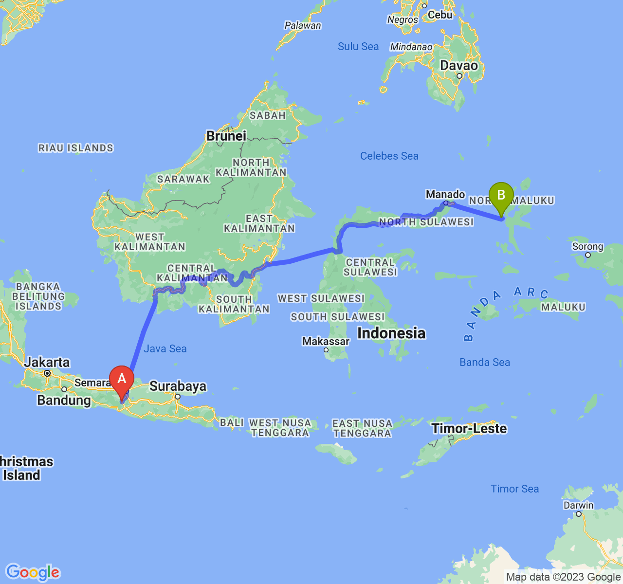 perjalanan dengan rute Kota Magelang-Kota Ternate