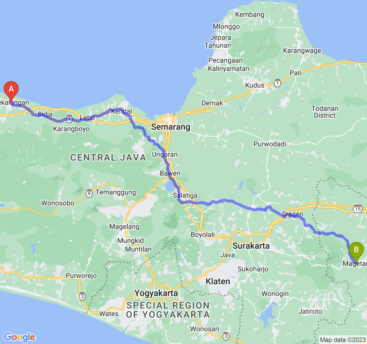 perjalanan dengan rute Kota Pekalongan-Kab. Magetan