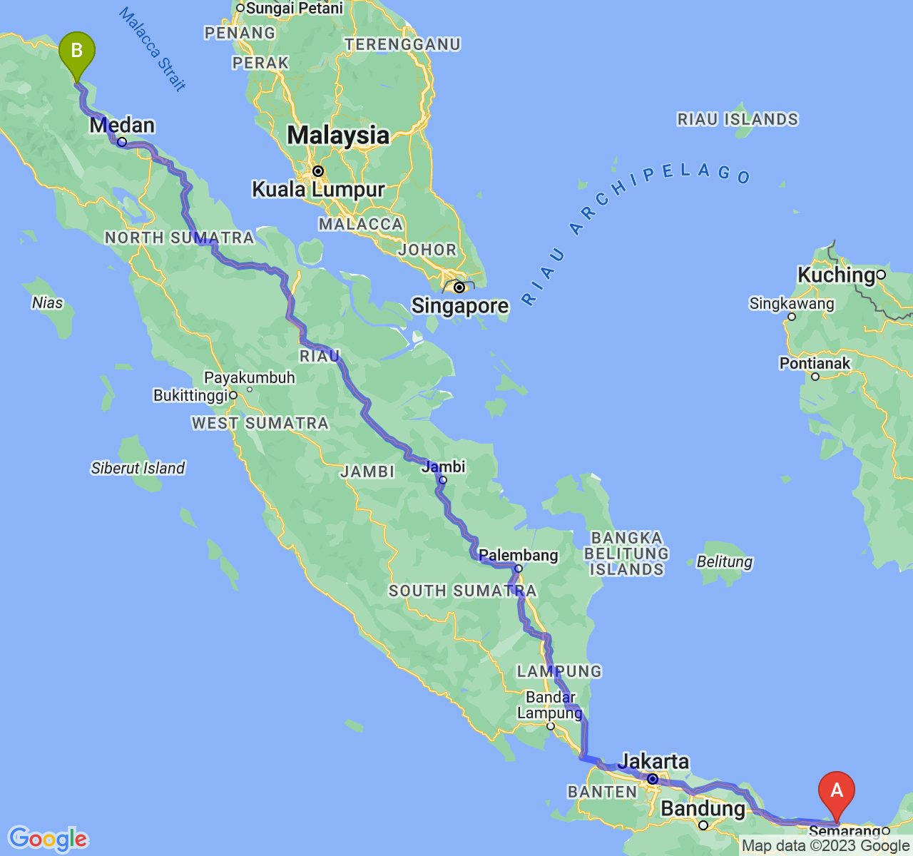 perjalanan dengan rute Kota Pekalongan-Kota Langsa