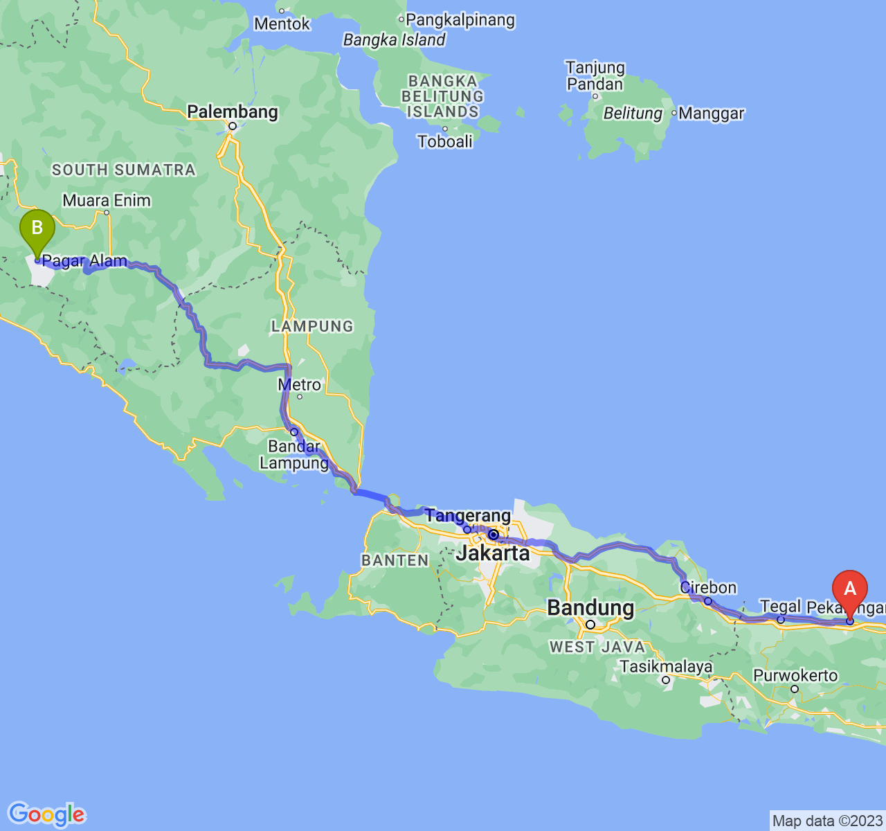 perjalanan dengan rute Kota Pekalongan-Kota Pagar Alam