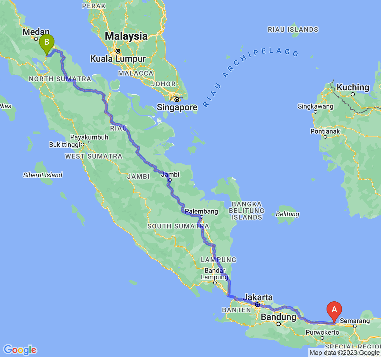 perjalanan dengan rute Kota Pekalongan-Kota Pematangsiantar