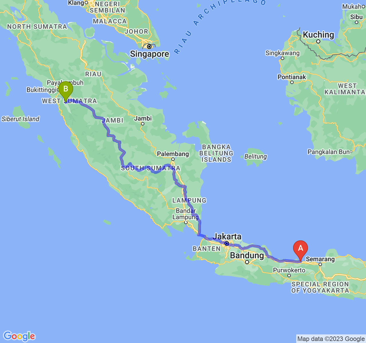 perjalanan dengan rute Kota Pekalongan-Kota Solok