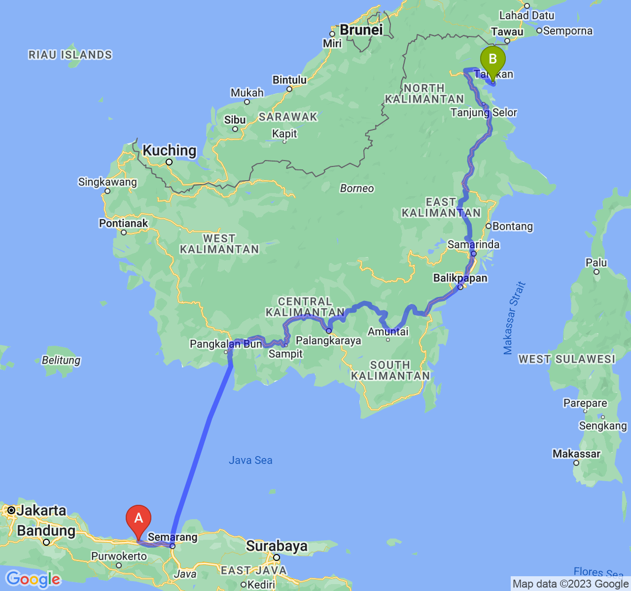 perjalanan dengan rute Kota Pekalongan-Kota Tarakan