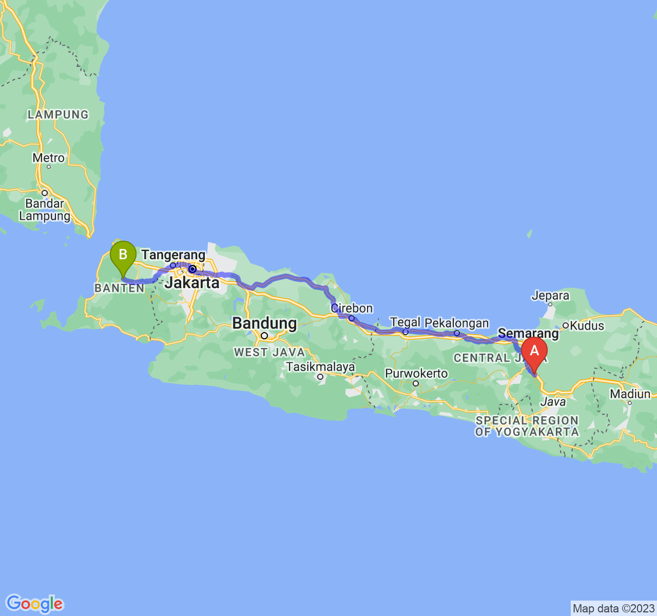 perjalanan dengan rute Kota Salatiga-Kab. Pandeglang