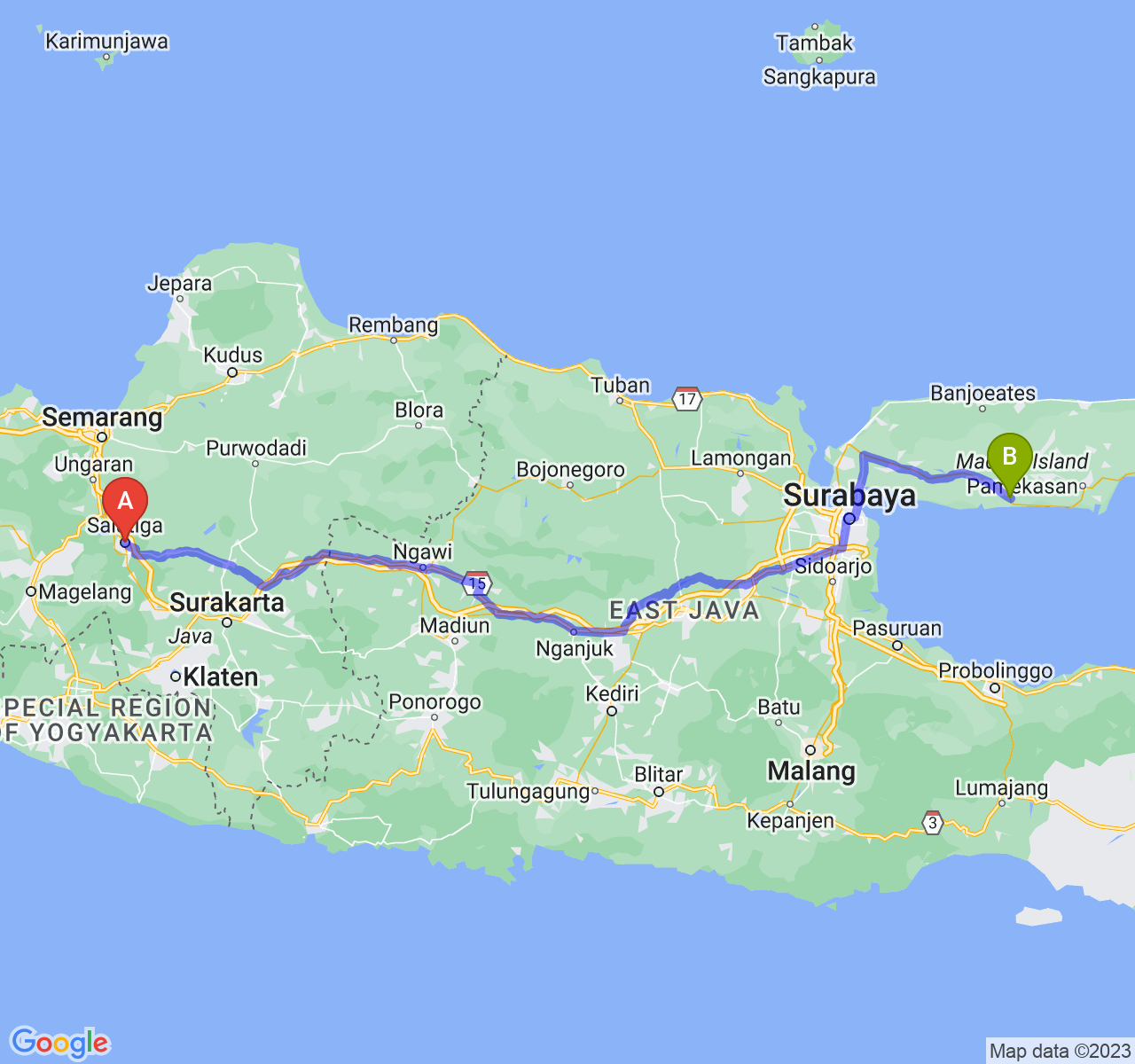 perjalanan dengan rute Kota Salatiga-Kab. Sampang