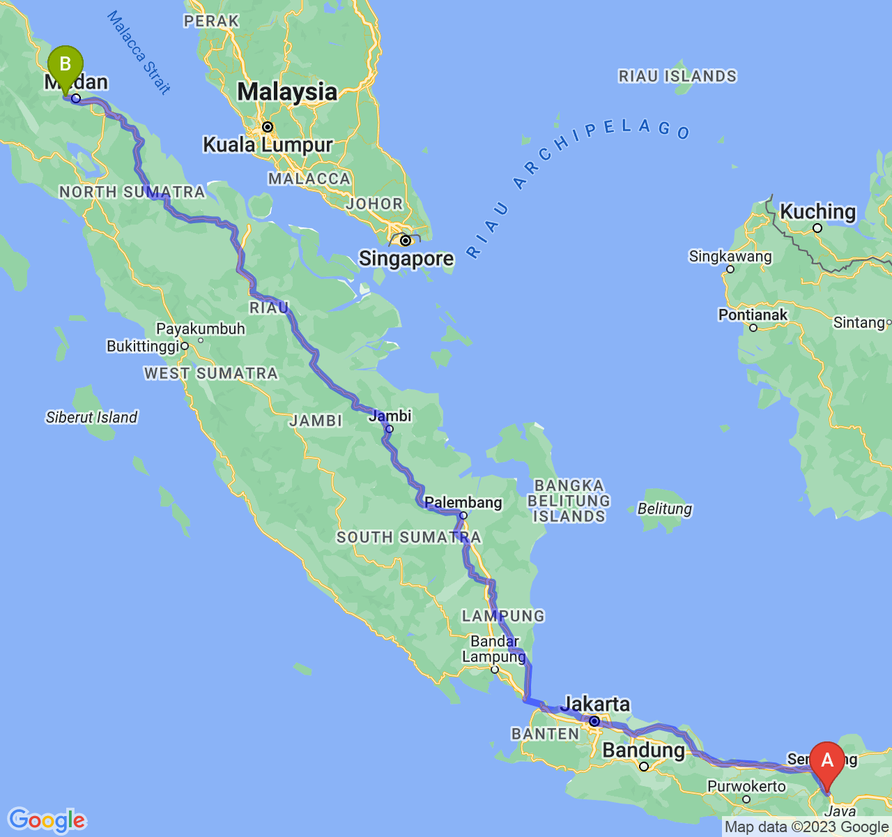 perjalanan dengan rute Kota Salatiga-Kota Binjai