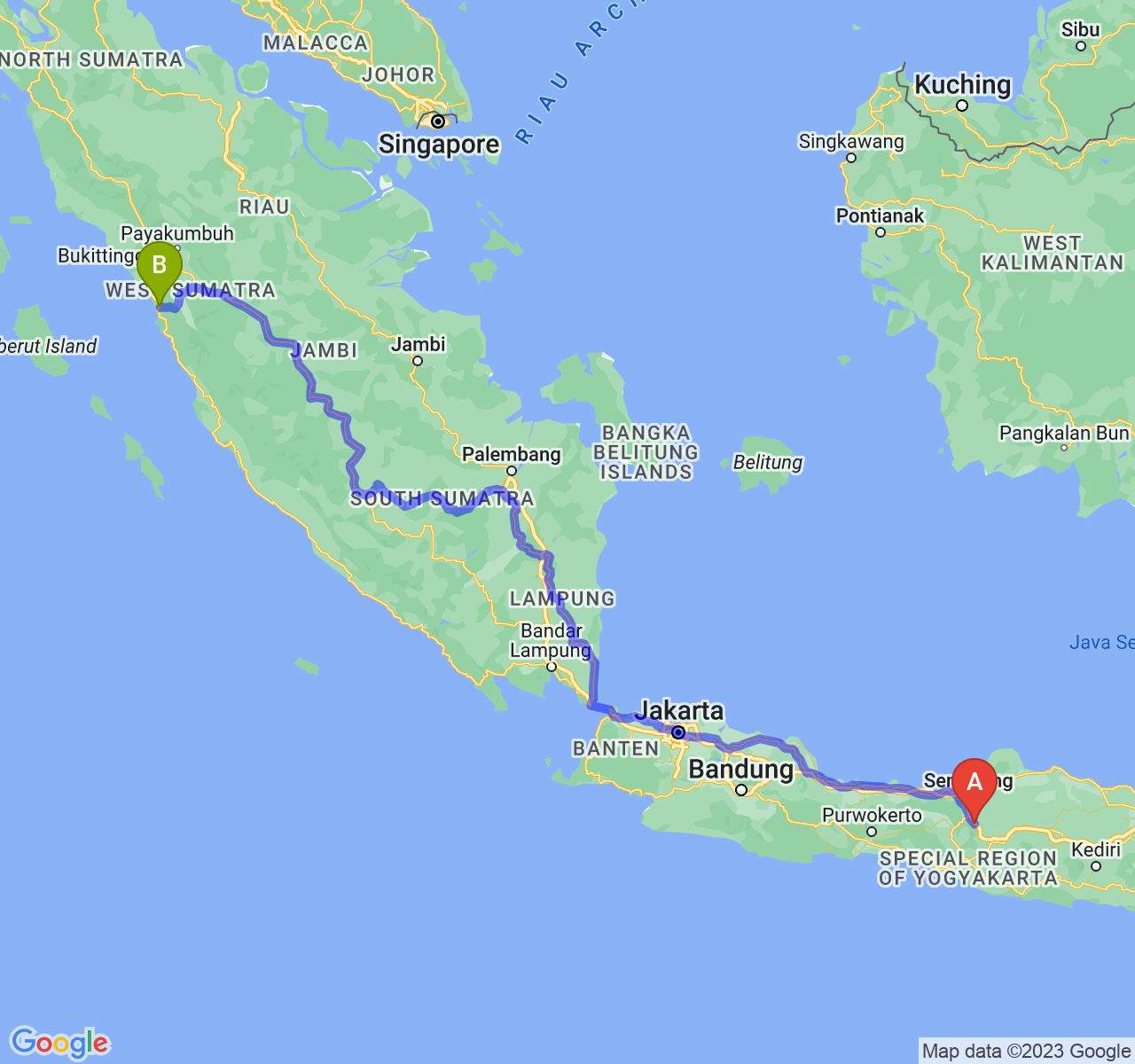 perjalanan dengan rute Kota Salatiga-Kota Padang