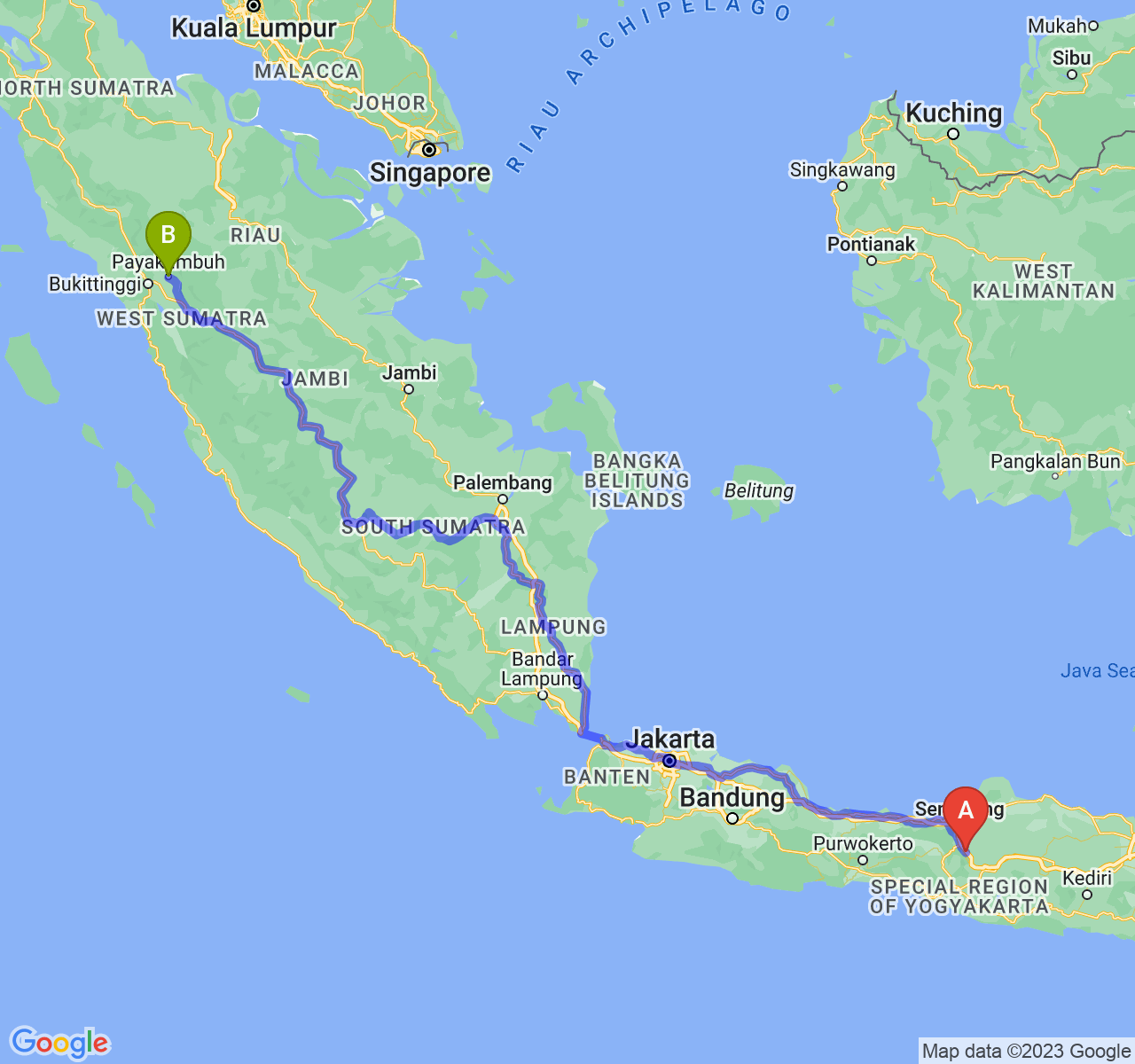 perjalanan dengan rute Kota Salatiga-Kota Payakumbuh