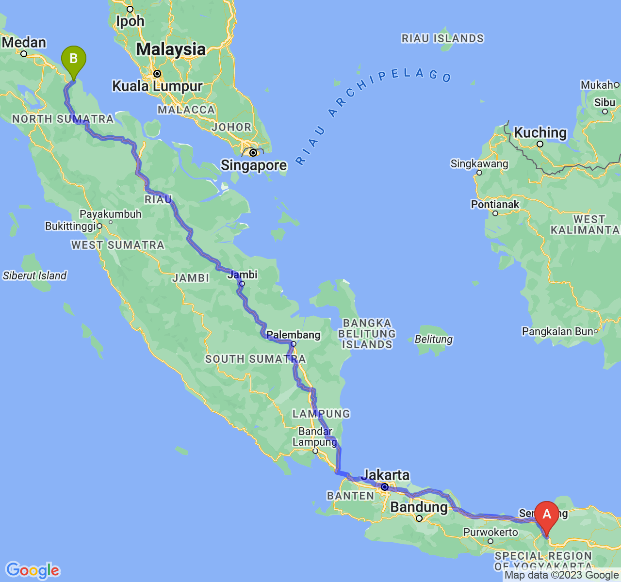 perjalanan dengan rute Kota Salatiga-Kota Tanjung Balai