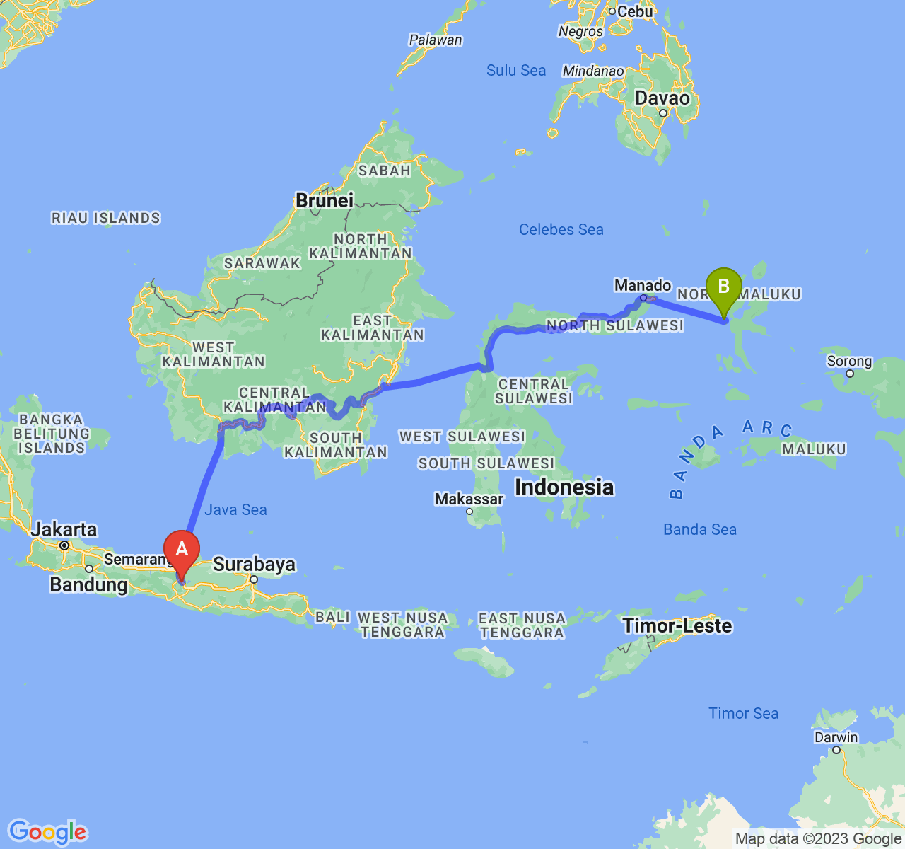 perjalanan dengan rute Kota Salatiga-Kota Ternate