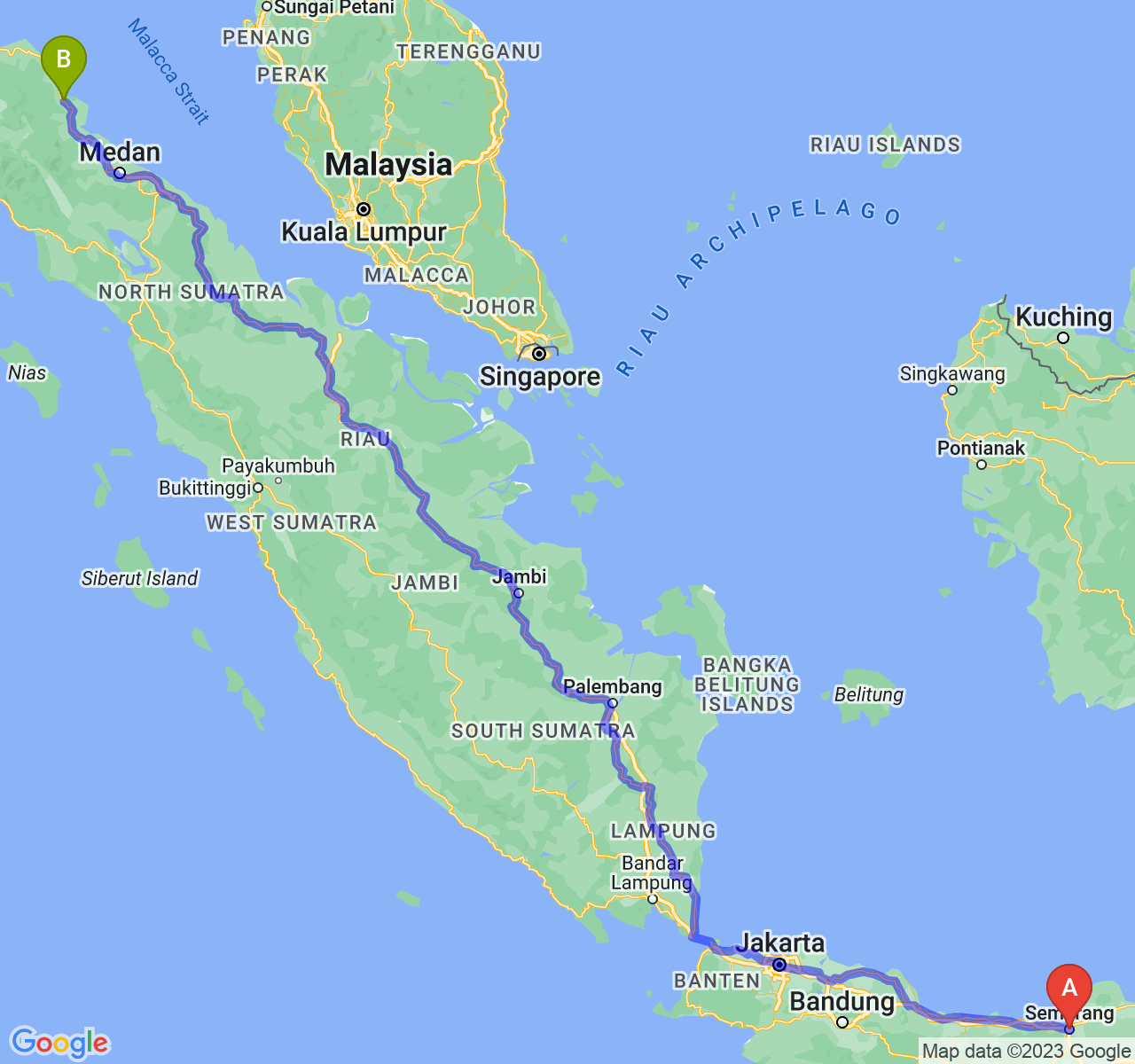 perjalanan dengan rute Kota Semarang-Kota Langsa