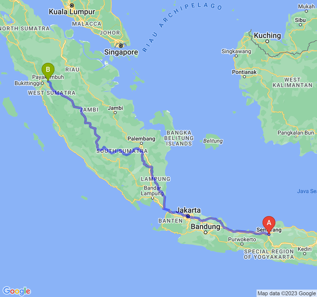perjalanan dengan rute Kota Semarang-Kota Payakumbuh