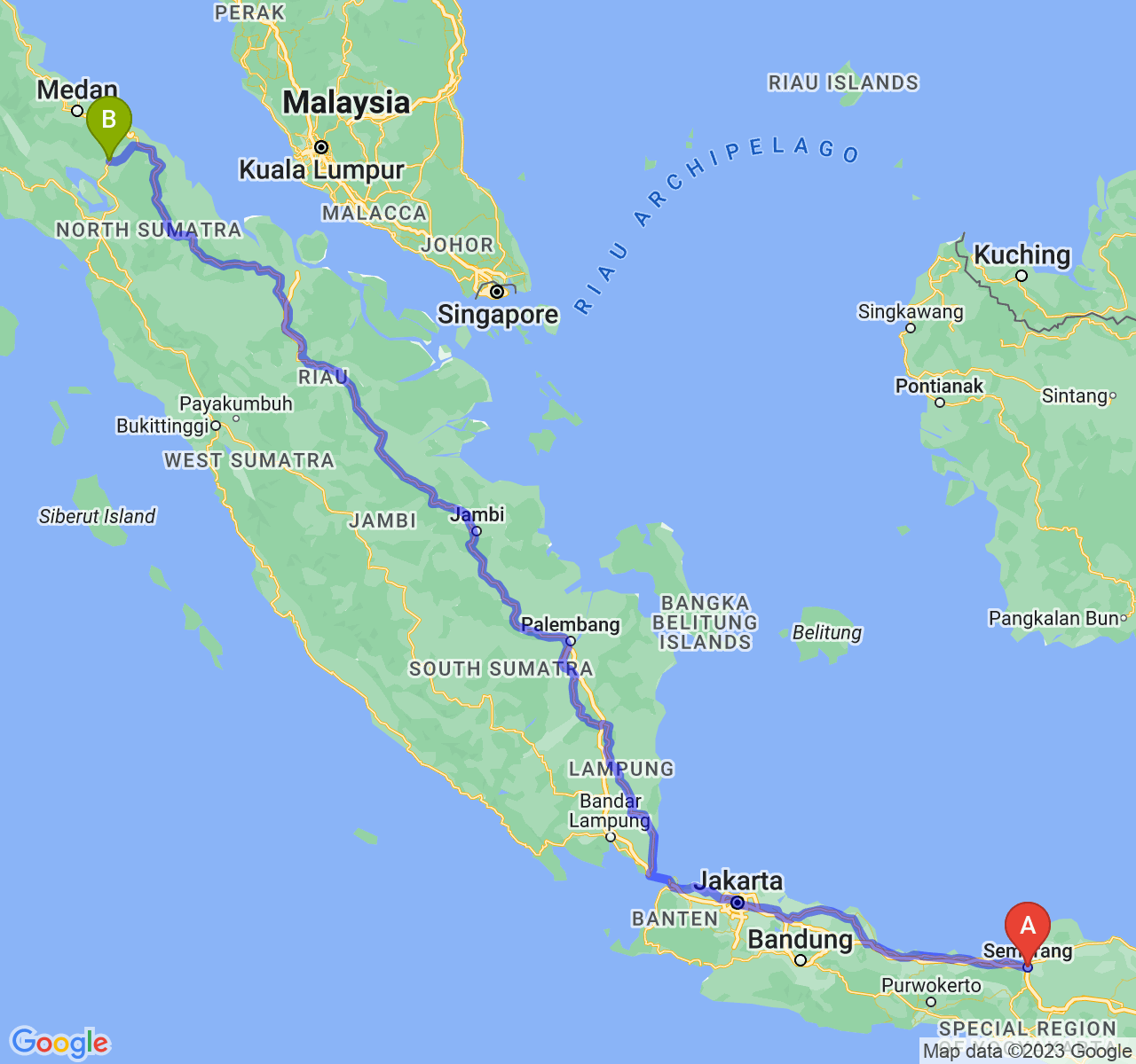 perjalanan dengan rute Kota Semarang-Kota Pematangsiantar