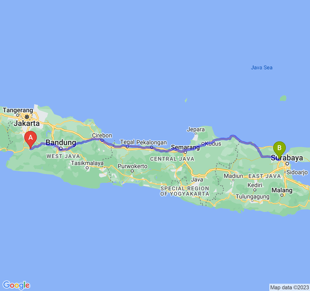 perjalanan dengan rute Kota Sukabumi-Kab. Gresik