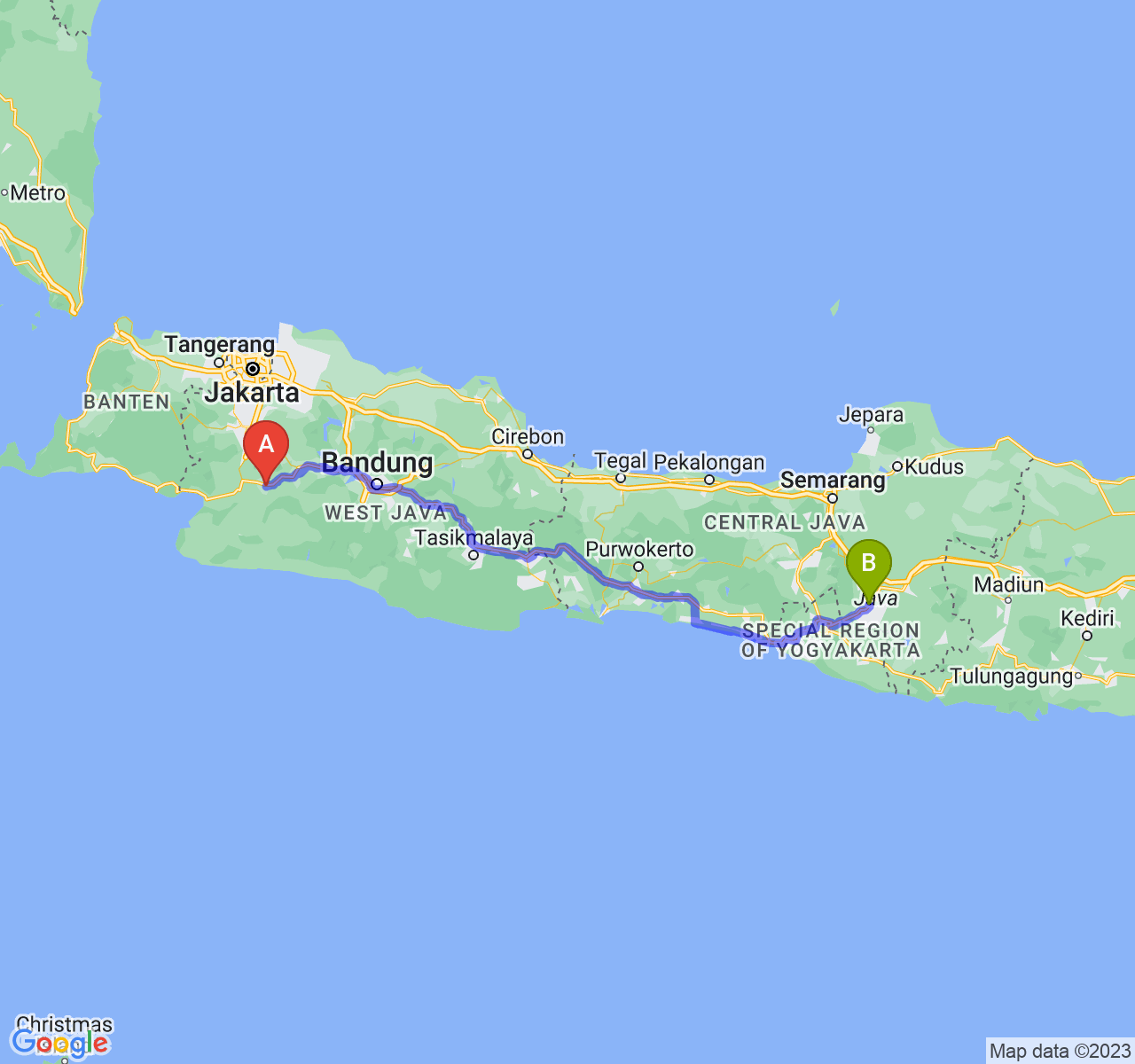 perjalanan dengan rute Kota Sukabumi-Kab. Klaten