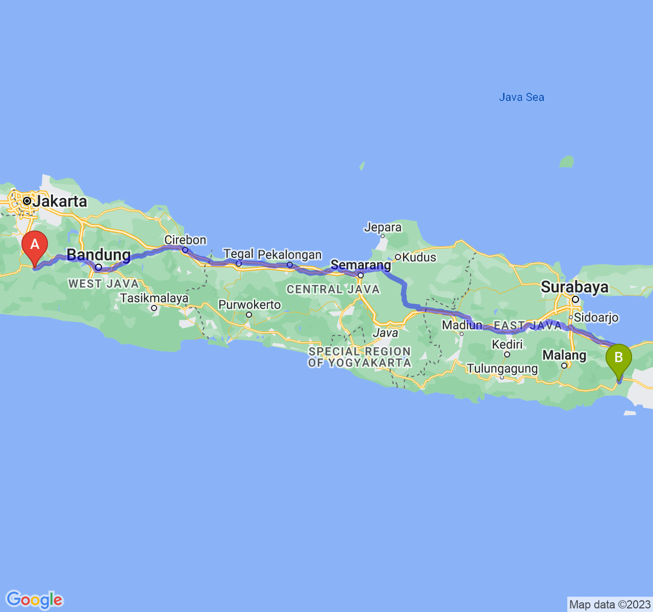 perjalanan dengan rute Kota Sukabumi-Kab. Lumajang