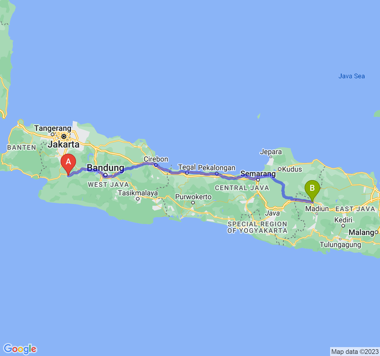 perjalanan dengan rute Kota Sukabumi-Kab. Ngawi