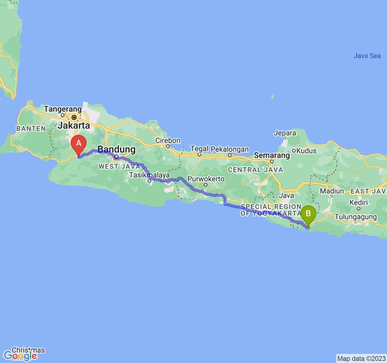 perjalanan dengan rute Kota Sukabumi-Kab. Pacitan