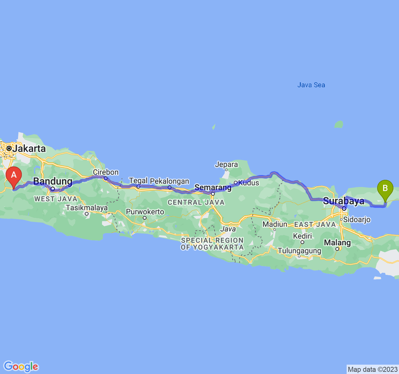 perjalanan dengan rute Kota Sukabumi-Kab. Pamekasan