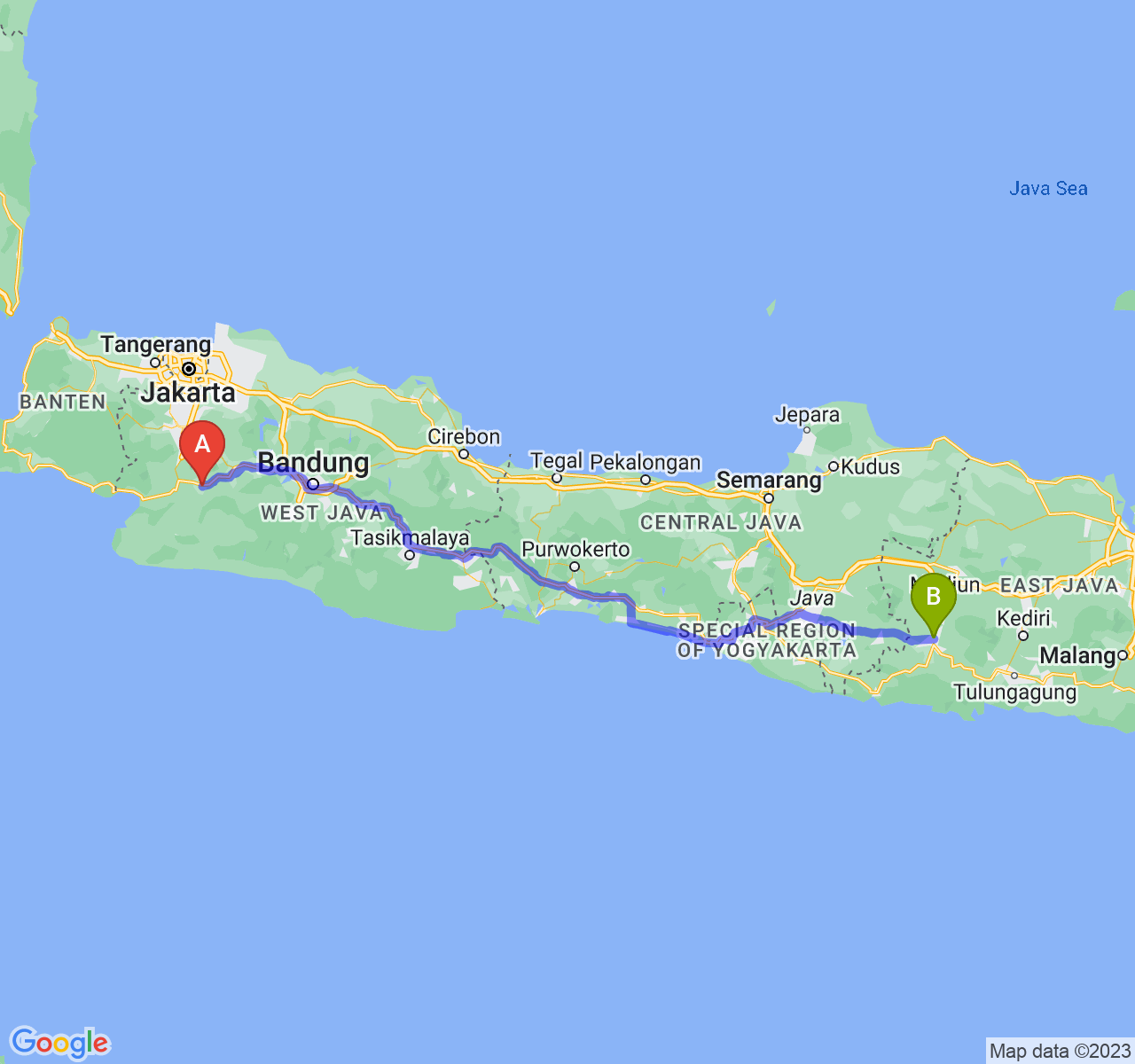 perjalanan dengan rute Kota Sukabumi-Kab. Ponorogo