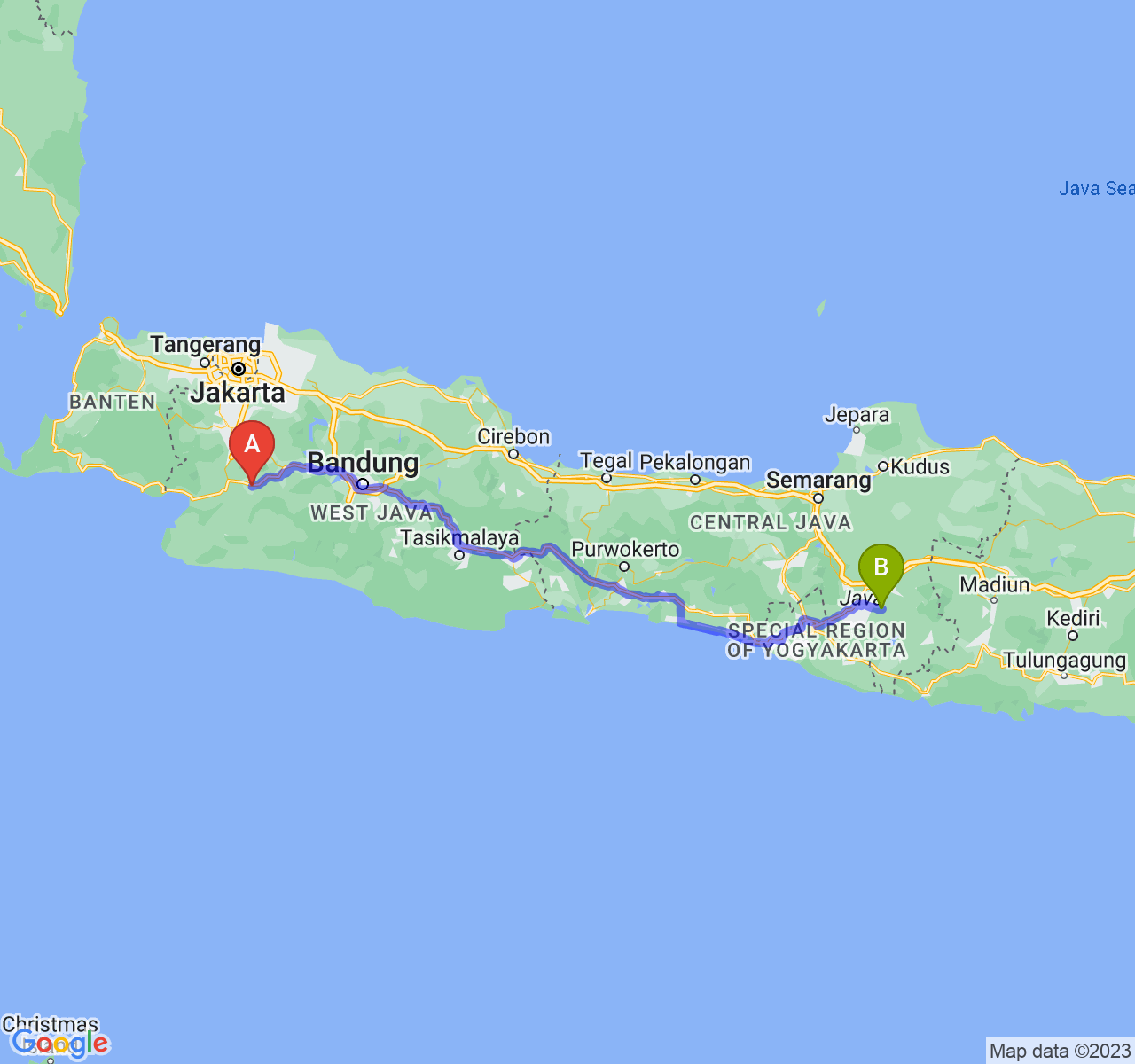 perjalanan dengan rute Kota Sukabumi-Kab. Sukoharjo