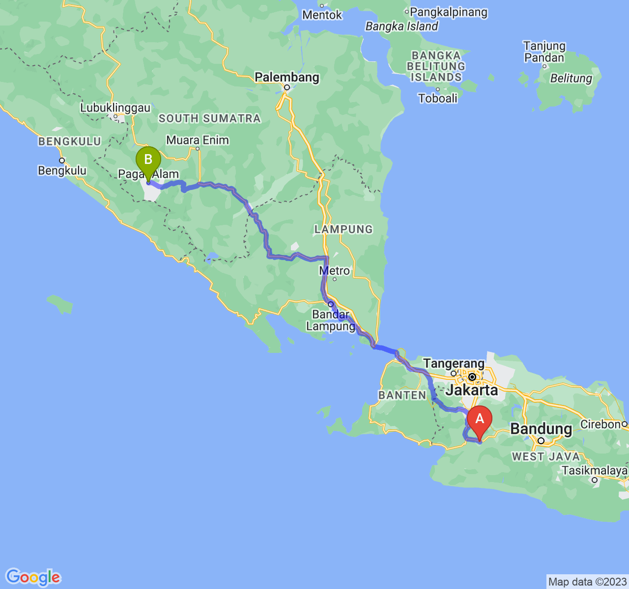 perjalanan dengan rute Kota Sukabumi-Kota Pagar Alam