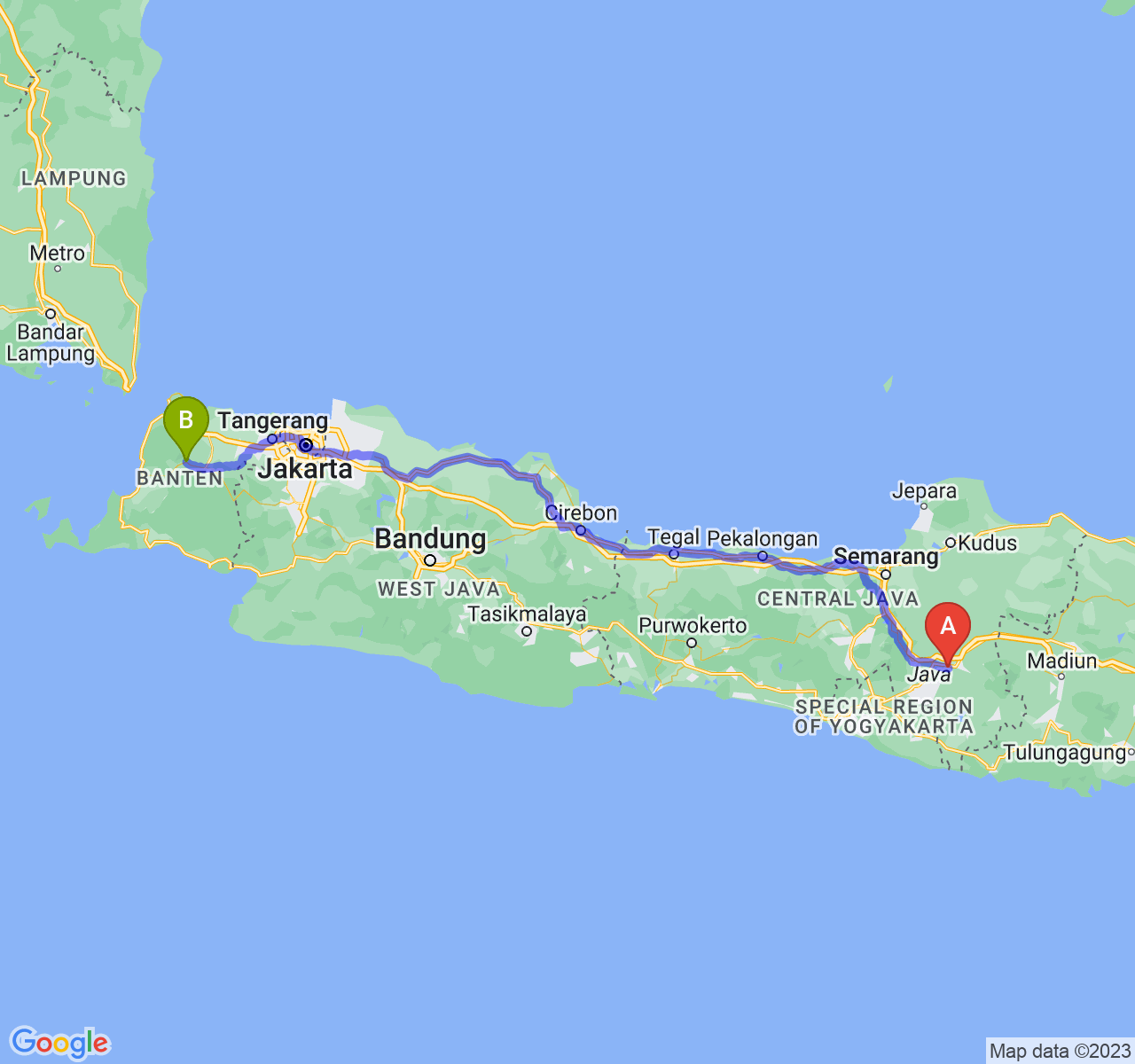 perjalanan dengan rute Kota Surakarta-Kab. Pandeglang