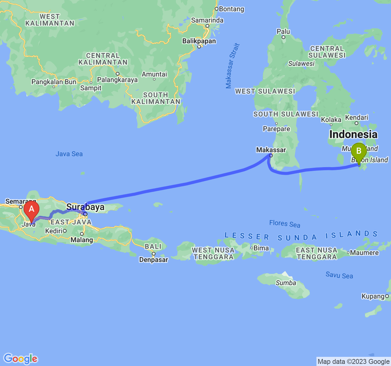 perjalanan dengan rute Kota Surakarta-Kota Baubau