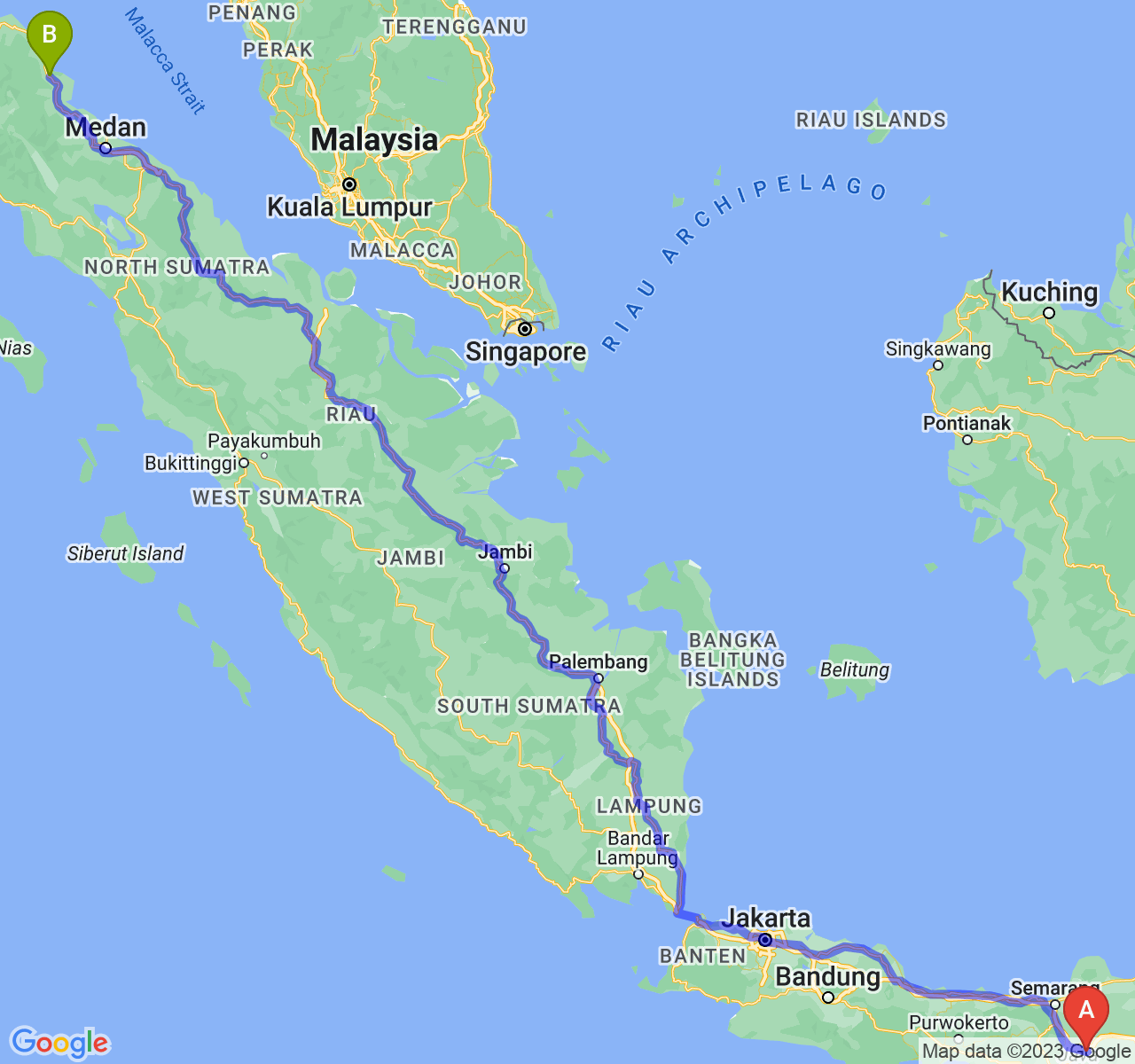 perjalanan dengan rute Kota Surakarta-Kota Langsa