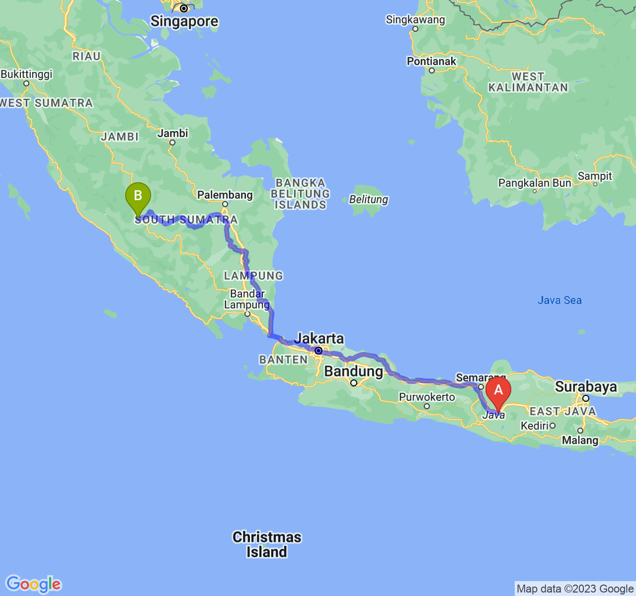 perjalanan dengan rute Kota Surakarta-Kota Lubuk Linggau