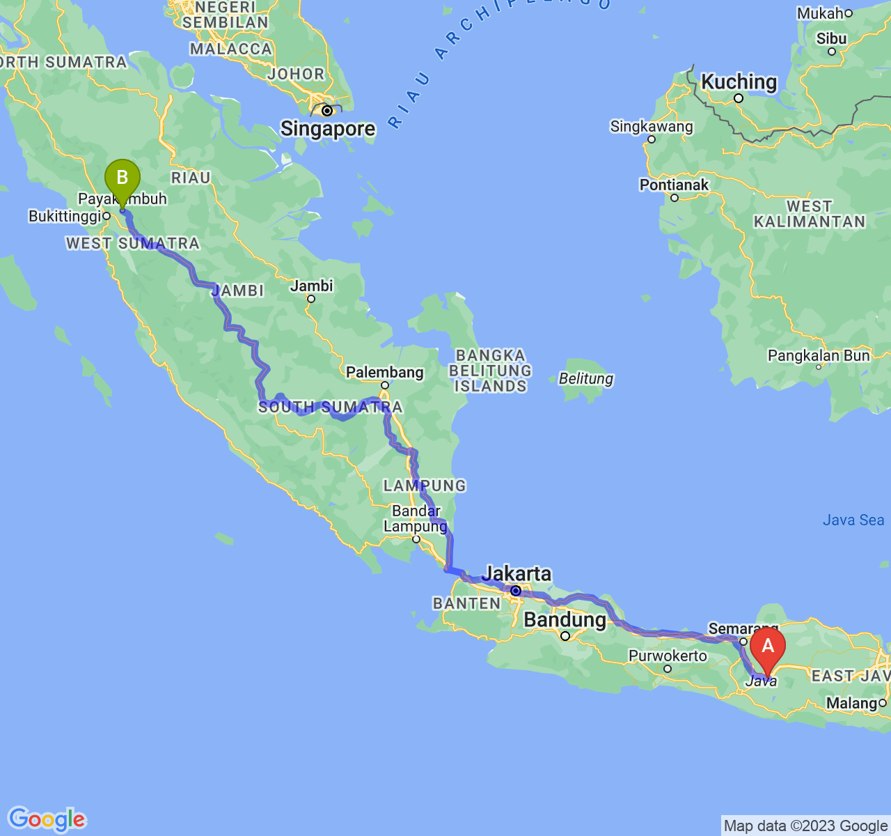 perjalanan dengan rute Kota Surakarta-Kota Payakumbuh