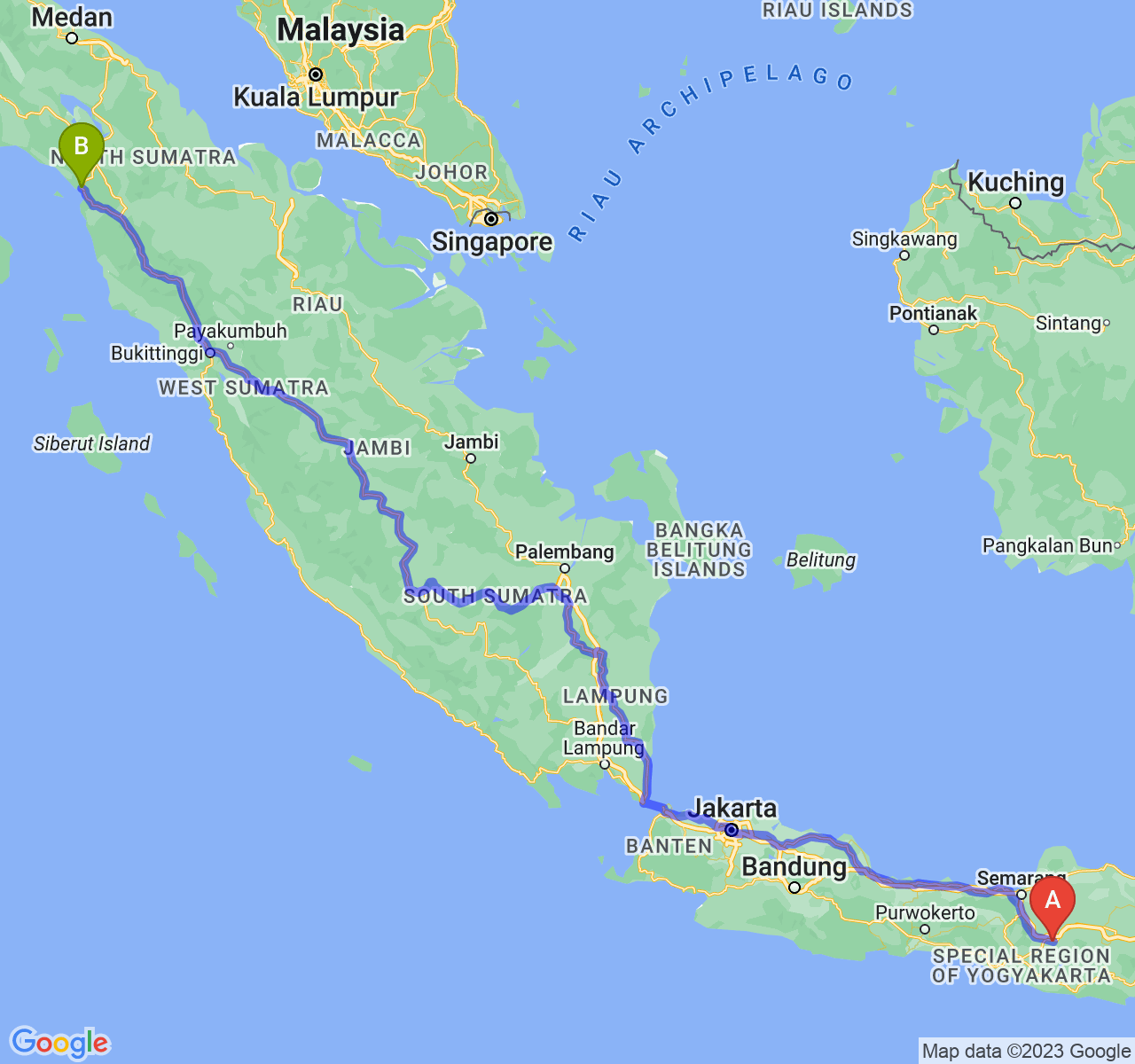 perjalanan dengan rute Kota Surakarta-Kota Sibolga