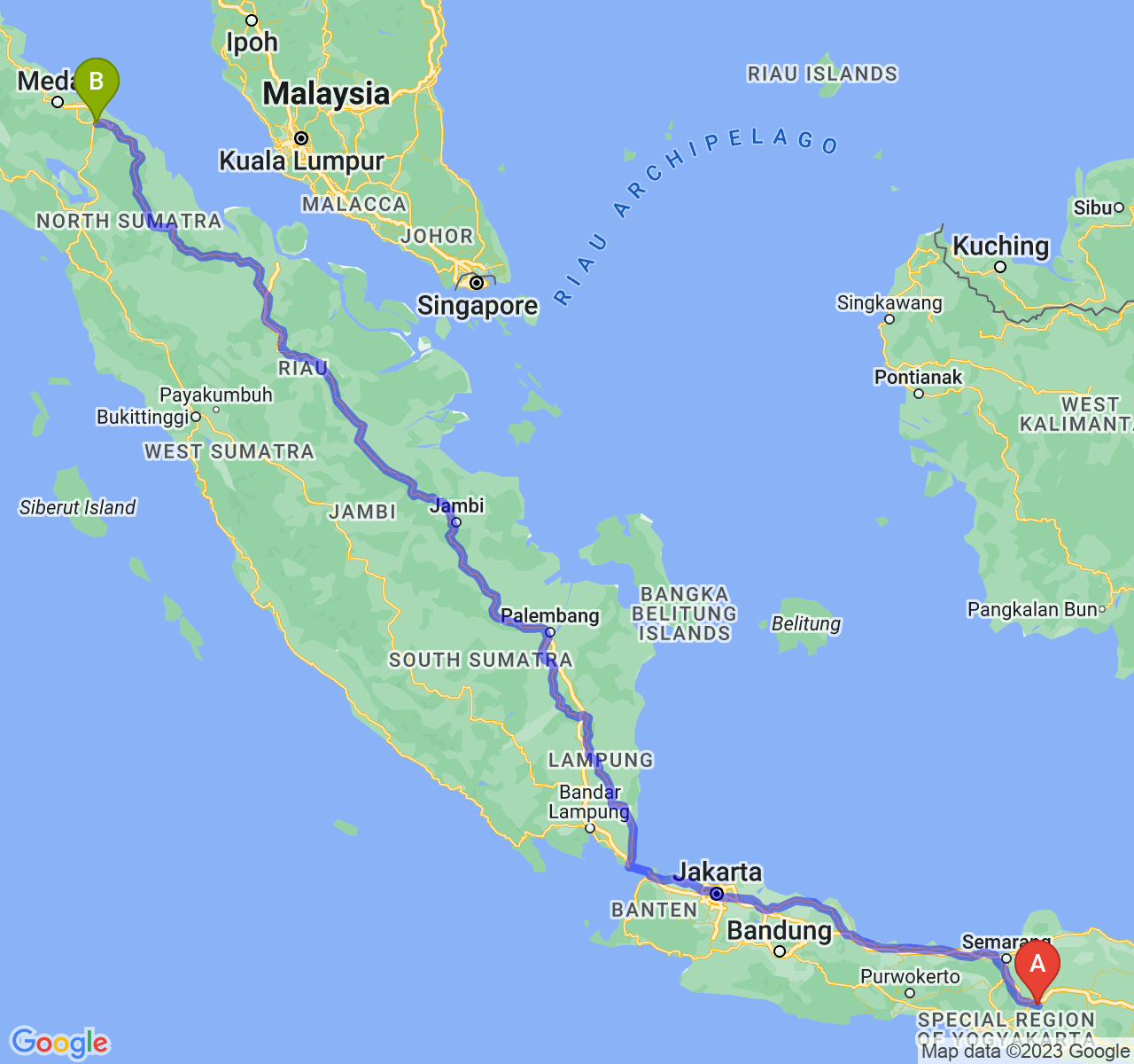 perjalanan dengan rute Kota Surakarta-Kota Tebing Tinggi