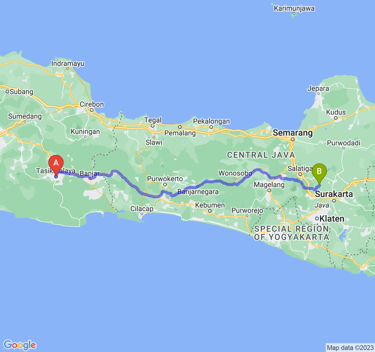 perjalanan dengan rute Kota Tasikmalaya-Kab. Boyolali