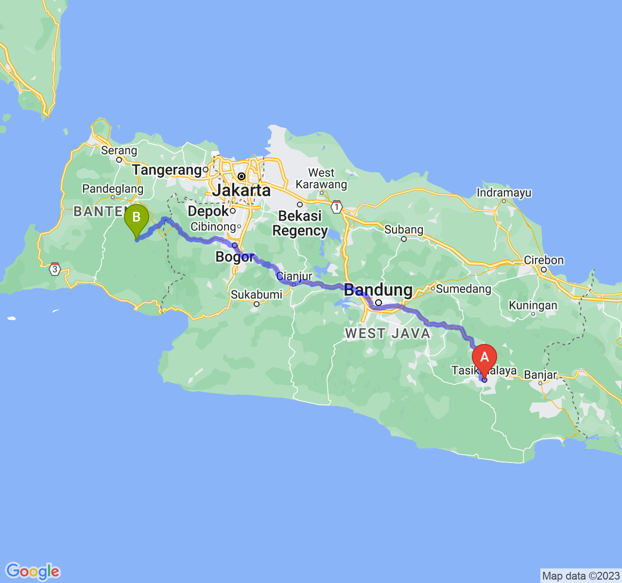 perjalanan dengan rute Kota Tasikmalaya-Kab. Lebak