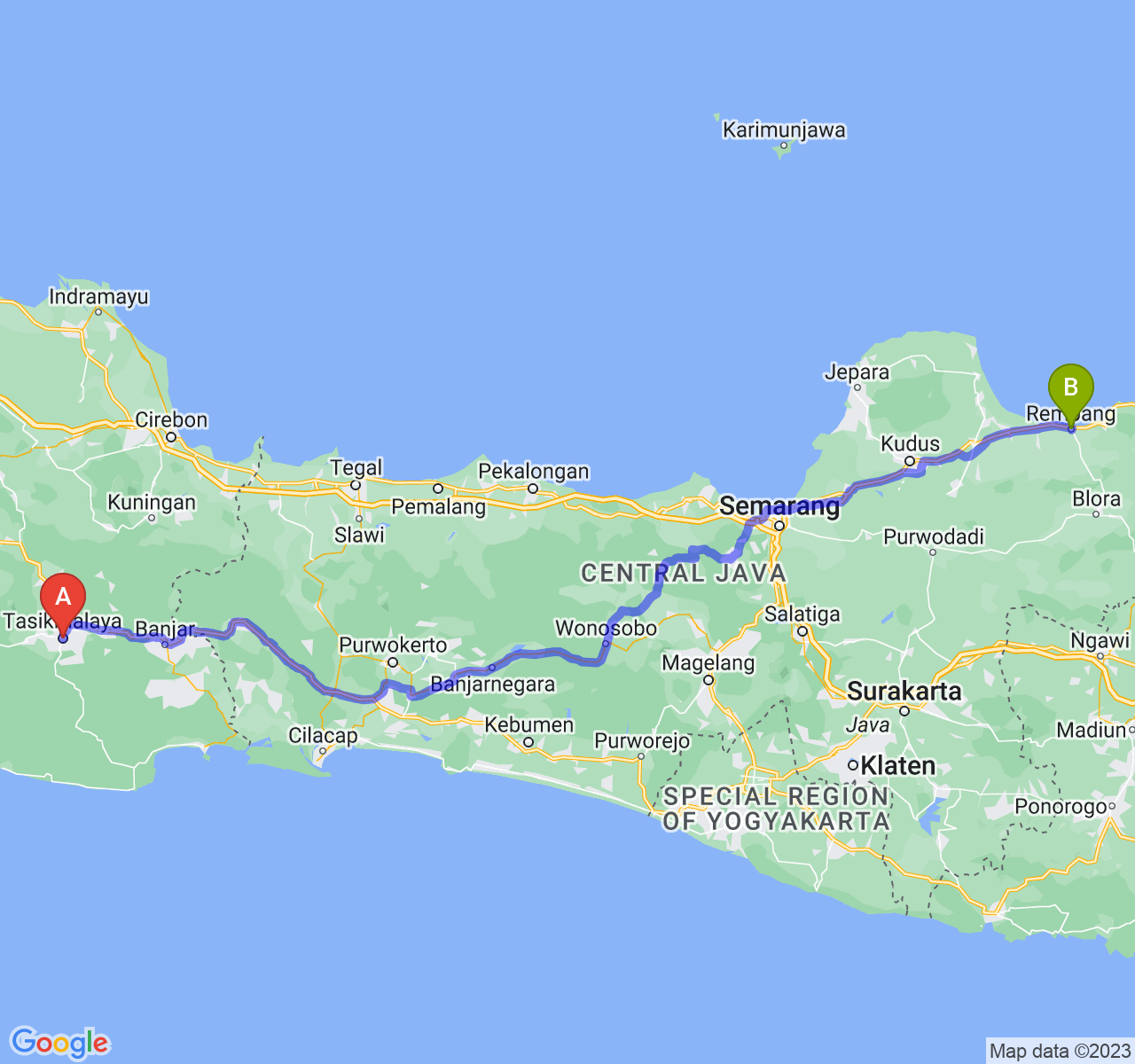 perjalanan dengan rute Kota Tasikmalaya-Kab. Rembang