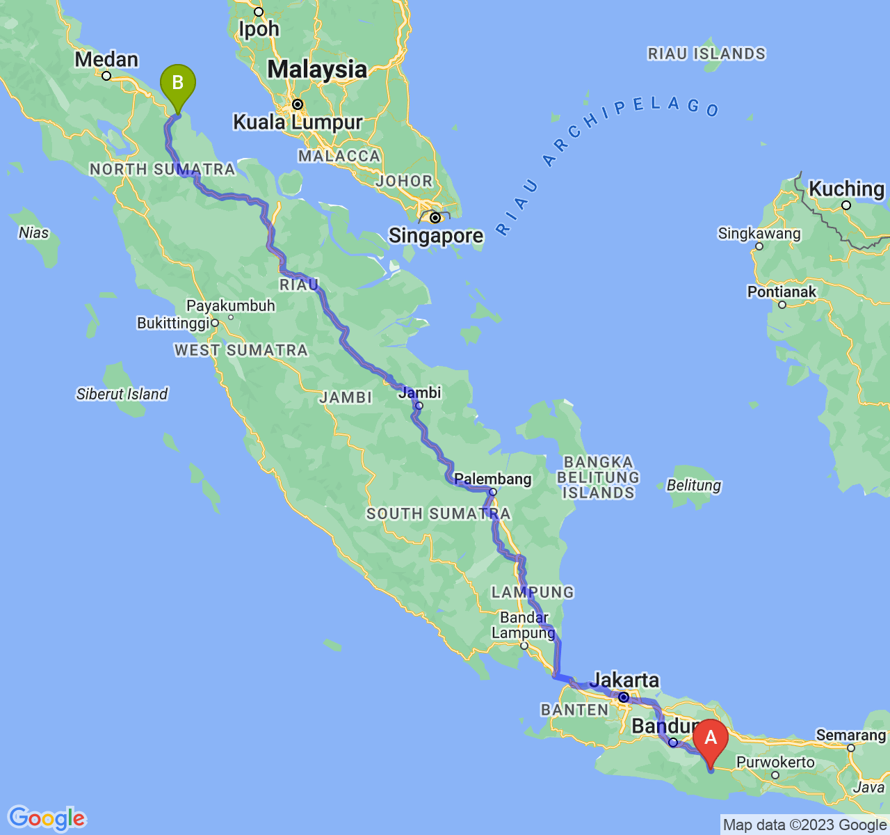 perjalanan dengan rute Kota Tasikmalaya-Kota Tanjung Balai