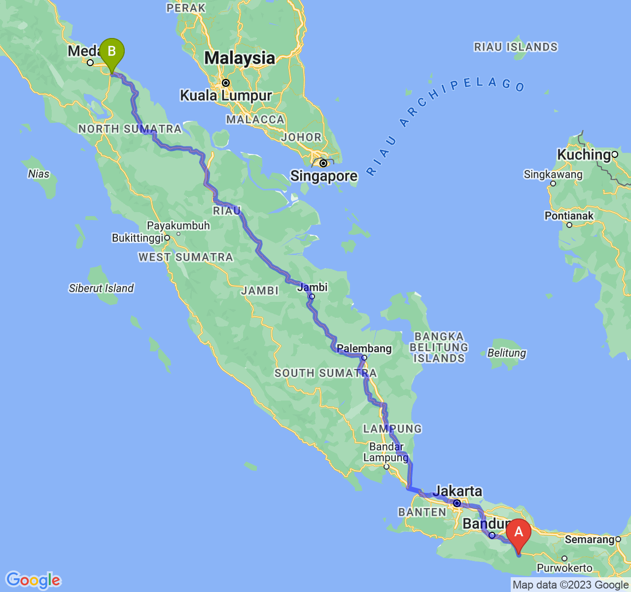 perjalanan dengan rute Kota Tasikmalaya-Kota Tebing Tinggi