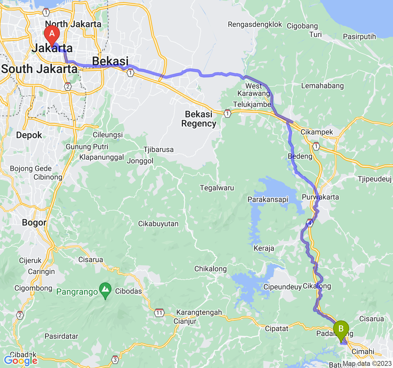 rute perjalanan Jakarta-Kab. Bandung Barat