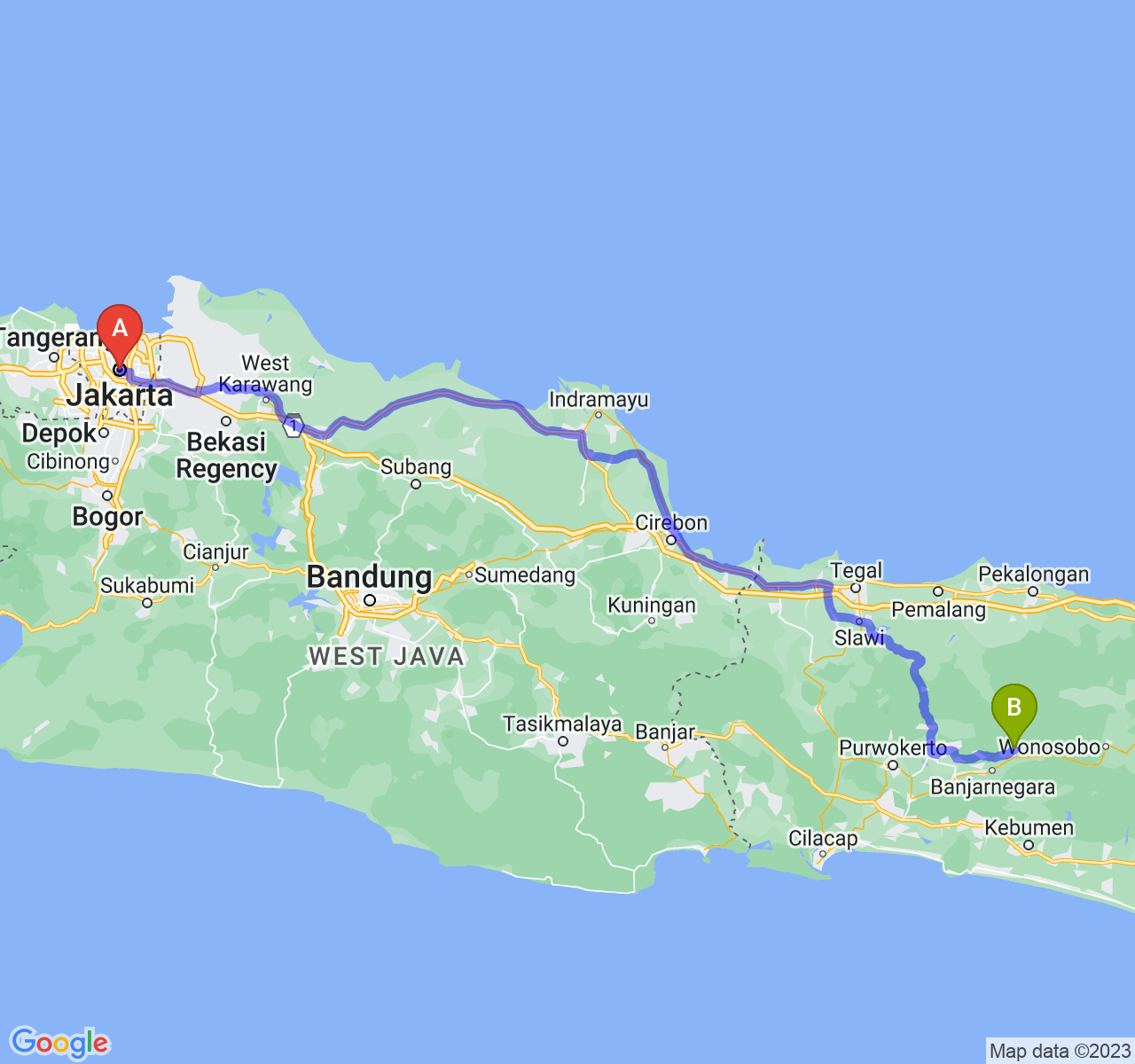 rute perjalanan Jakarta-Kab. Banjarnegara