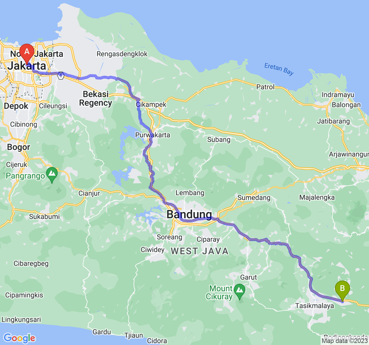 rute perjalanan Jakarta-Kab. Ciamis