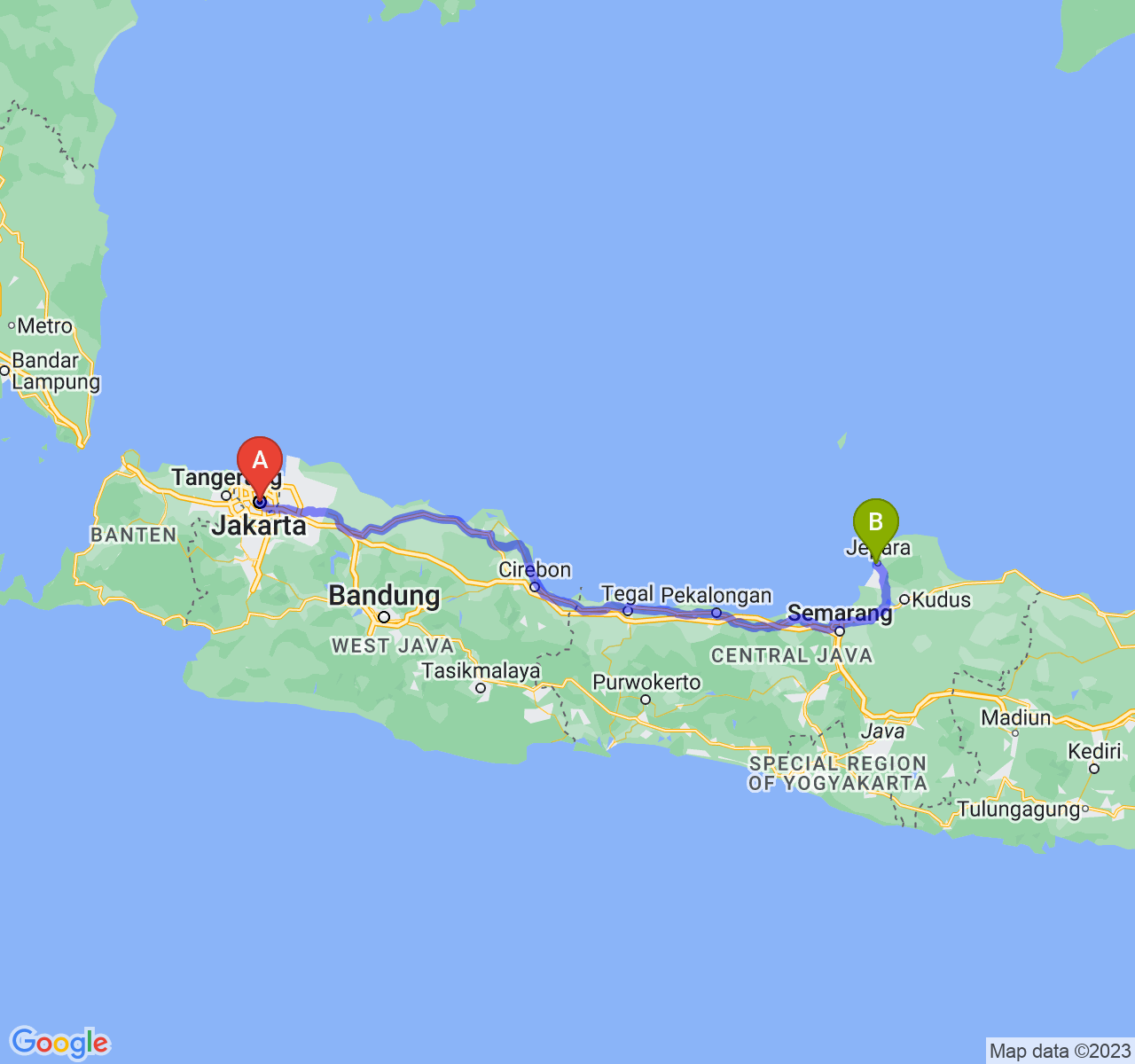 rute perjalanan Jakarta-Kab. Jepara