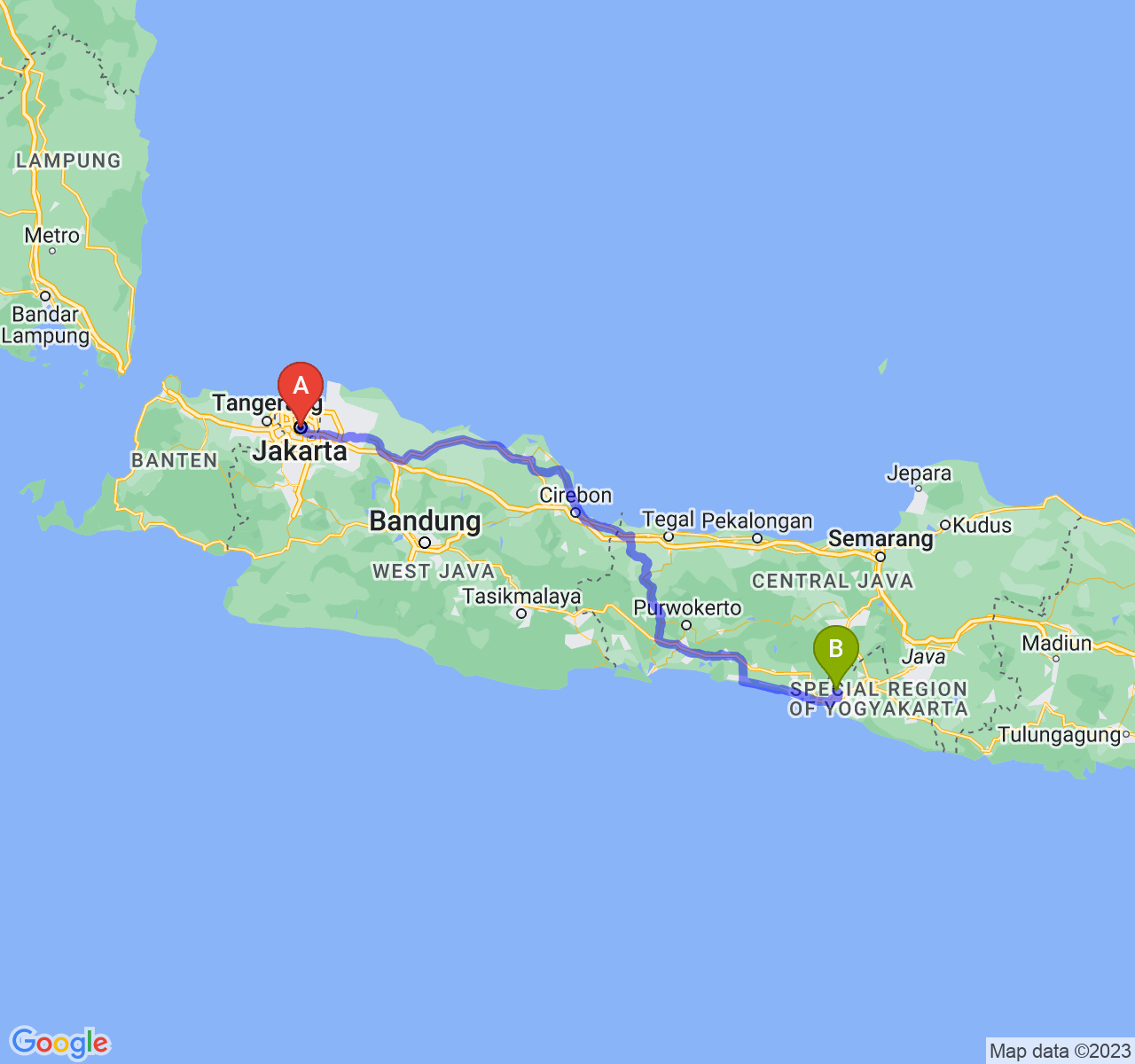 rute perjalanan Jakarta-Kab. Kulon Progo