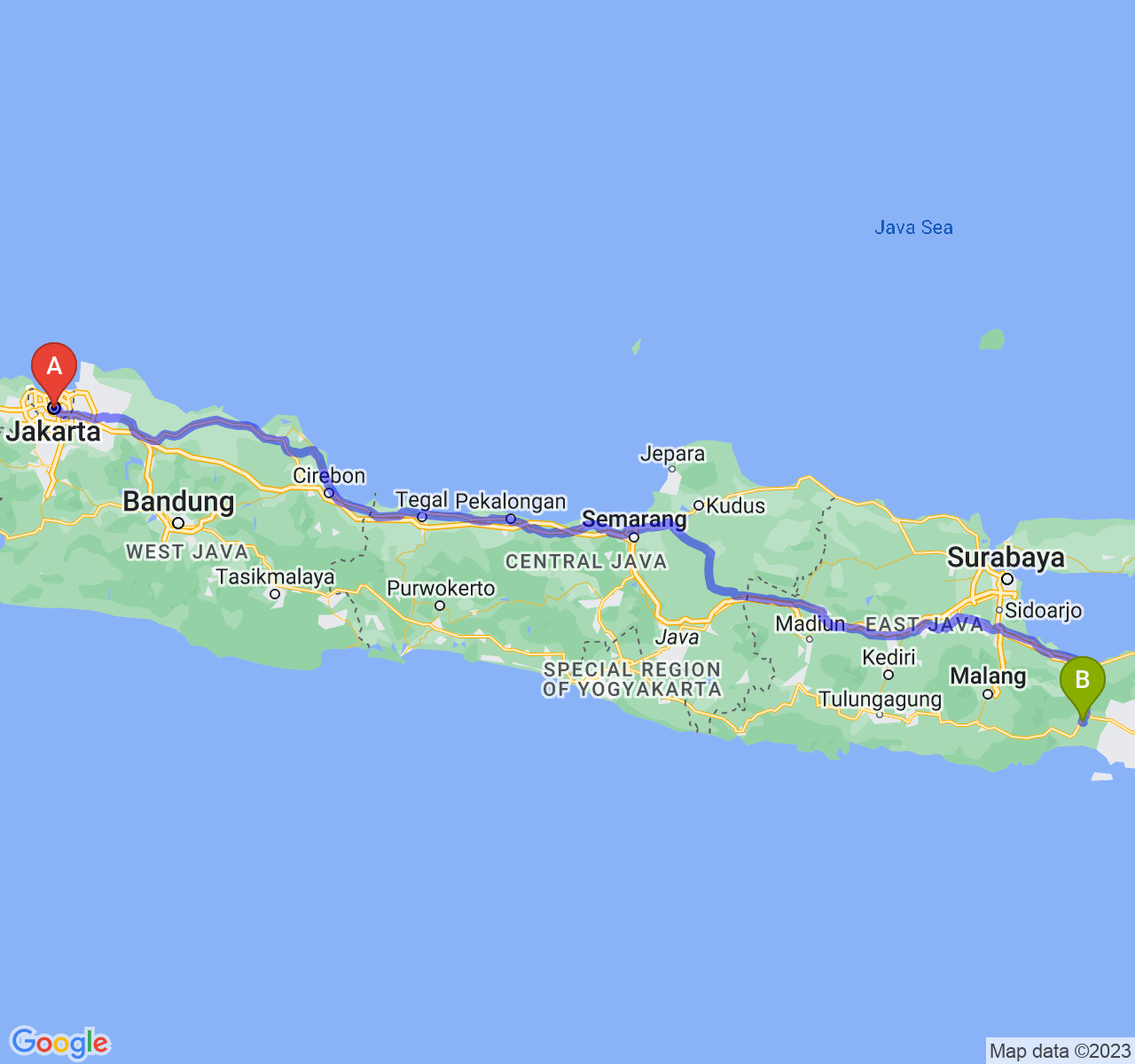 rute perjalanan Jakarta-Kab. Lumajang