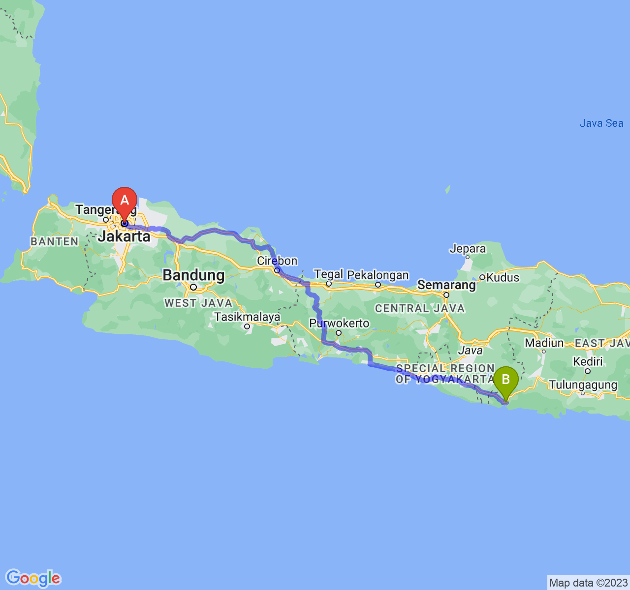 rute perjalanan Jakarta-Kab. Pacitan