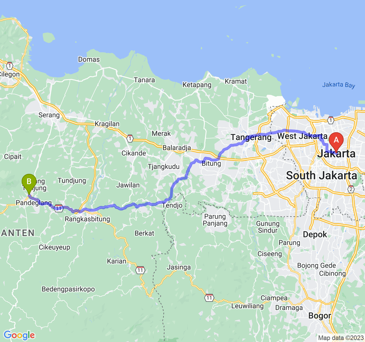 rute perjalanan Jakarta-Kab. Pandeglang